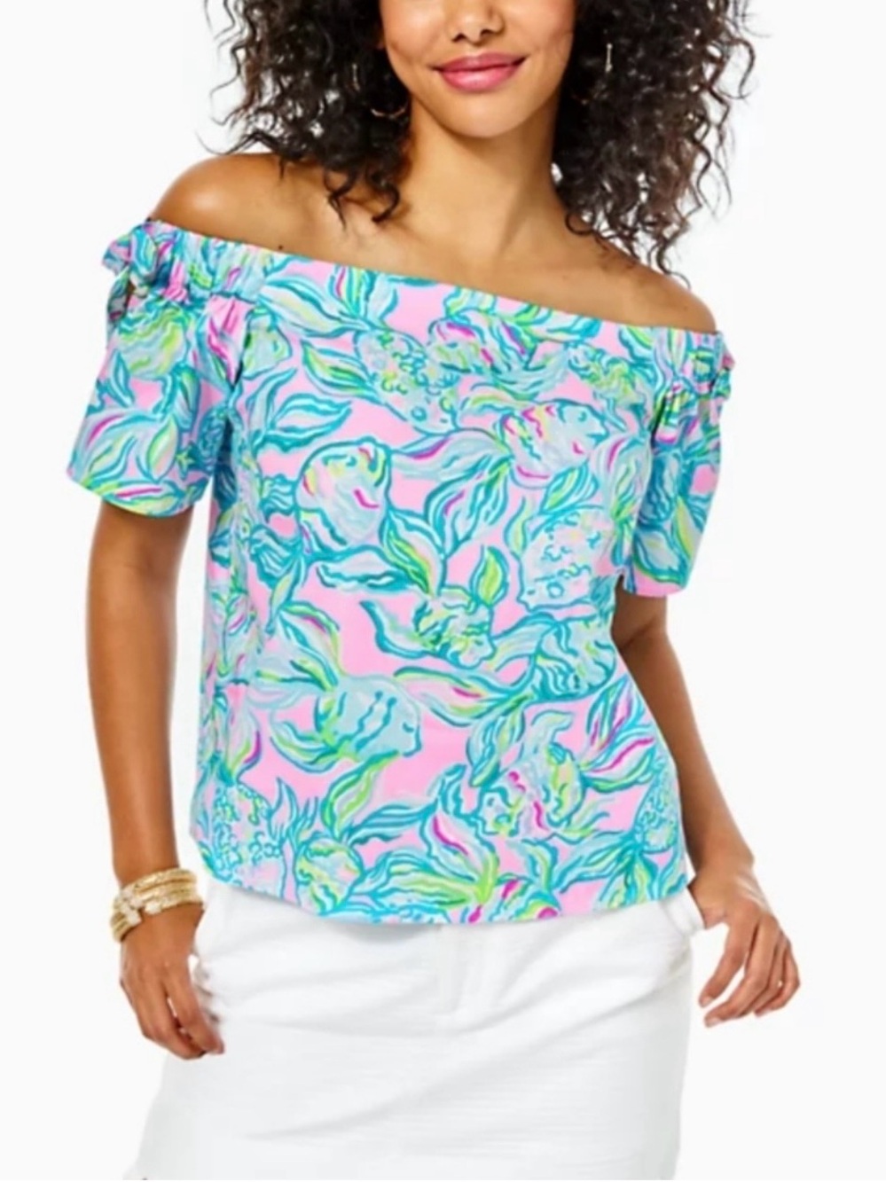 Lilly Pulitzer Tamara Resortwear Off-Shoulder Floral Top Sz XS Cruise Beach NWT